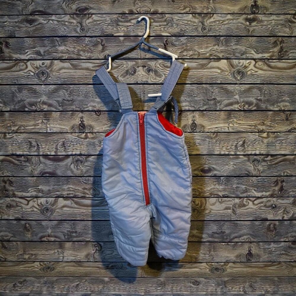 Vintage Sears Infant Snow Bib Overalls 12M Blue With Red Lining Nylon Shell Insu